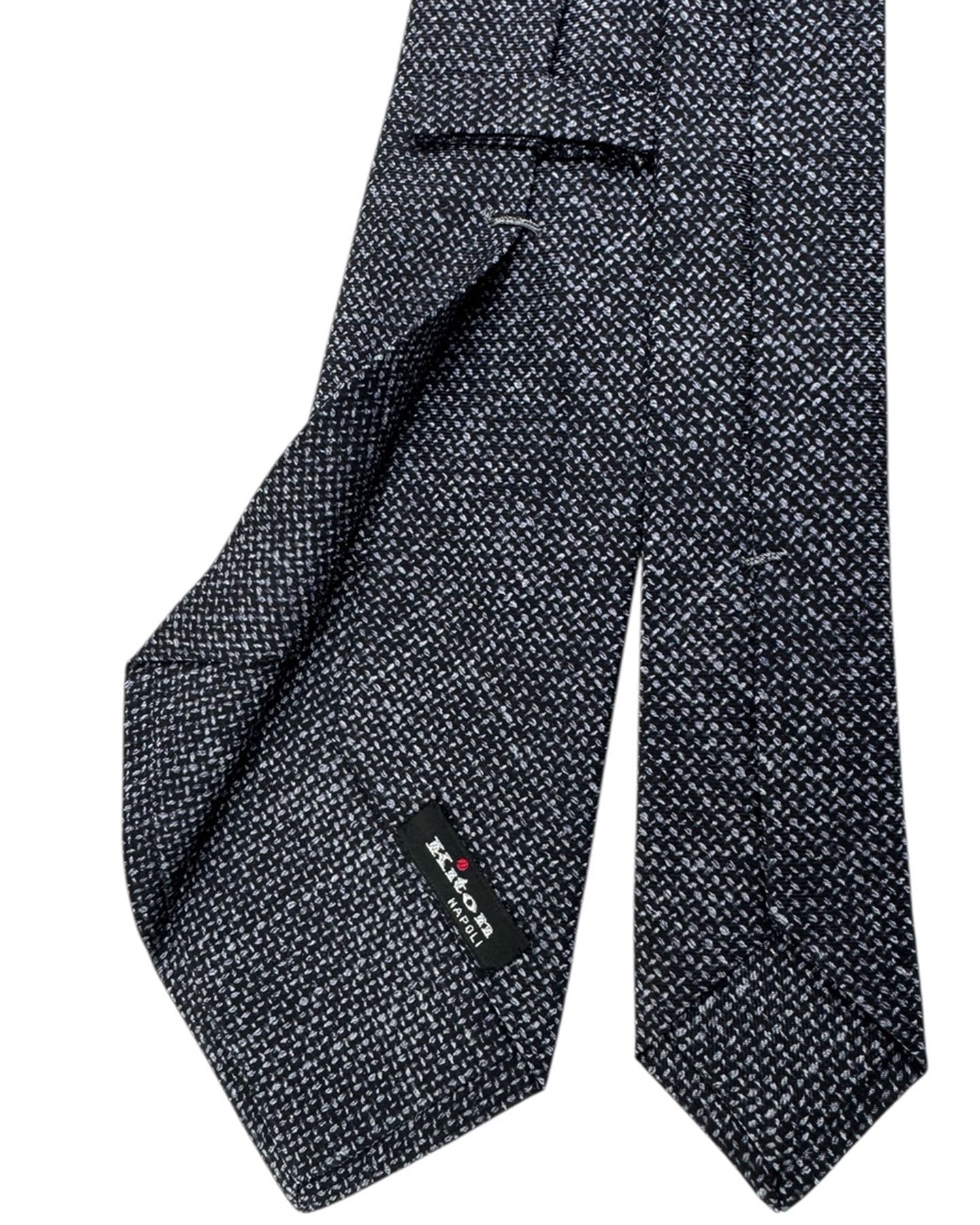 Kiton Sevenfold Tie Black Gray Textured Weave Pattern