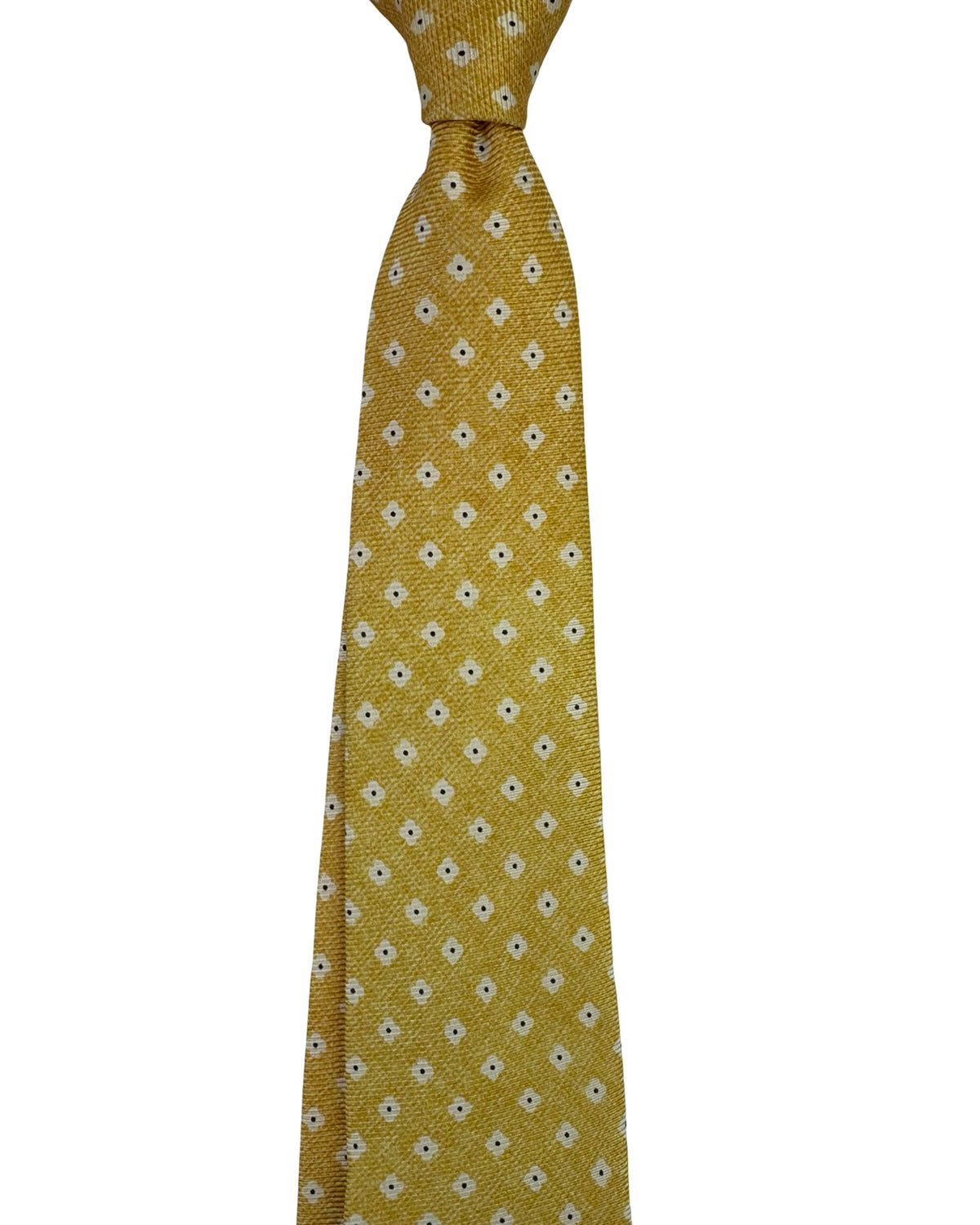 Kiton Sevenfold Tie Yellow And White Floral Dot Pattern