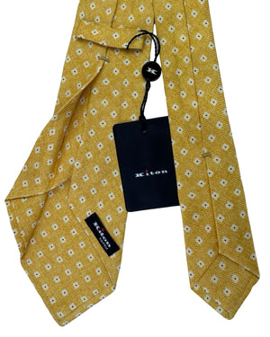 Kiton Sevenfold Tie Yellow And White Floral Dot Pattern
