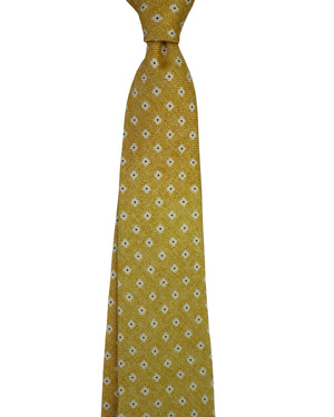 Kiton Sevenfold Tie Yellow And White Floral Dot Pattern