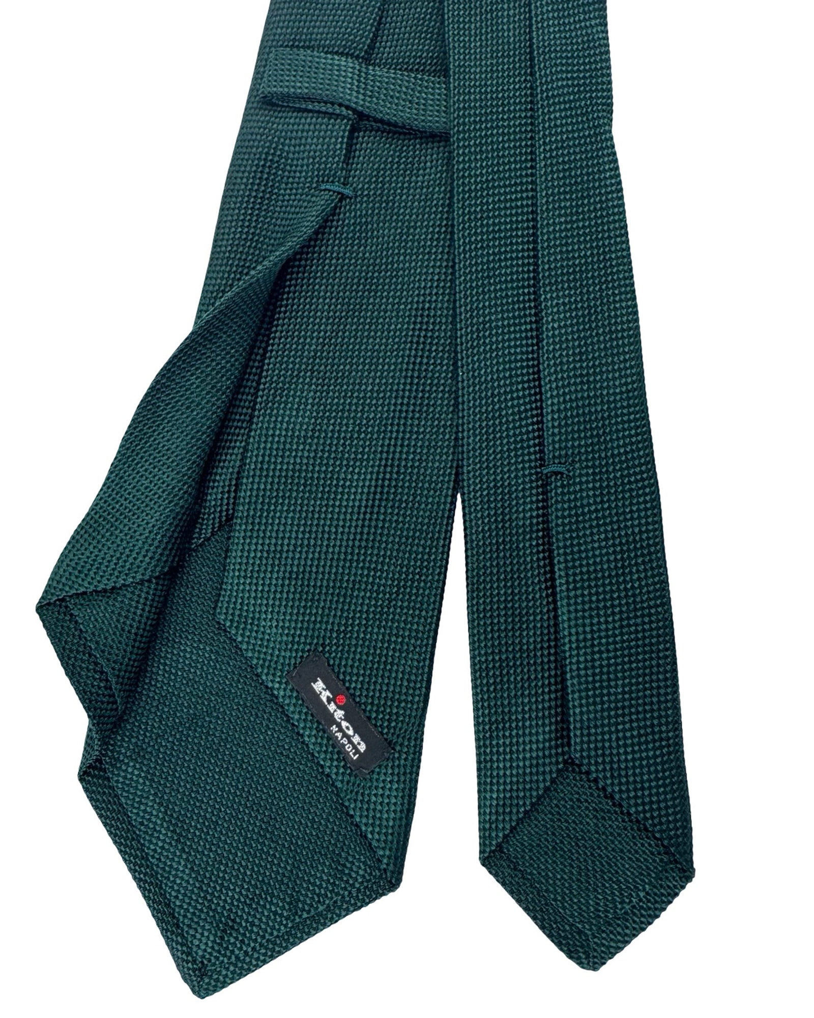 Kiton Sevenfold Tie Dark Green Solid Pattern