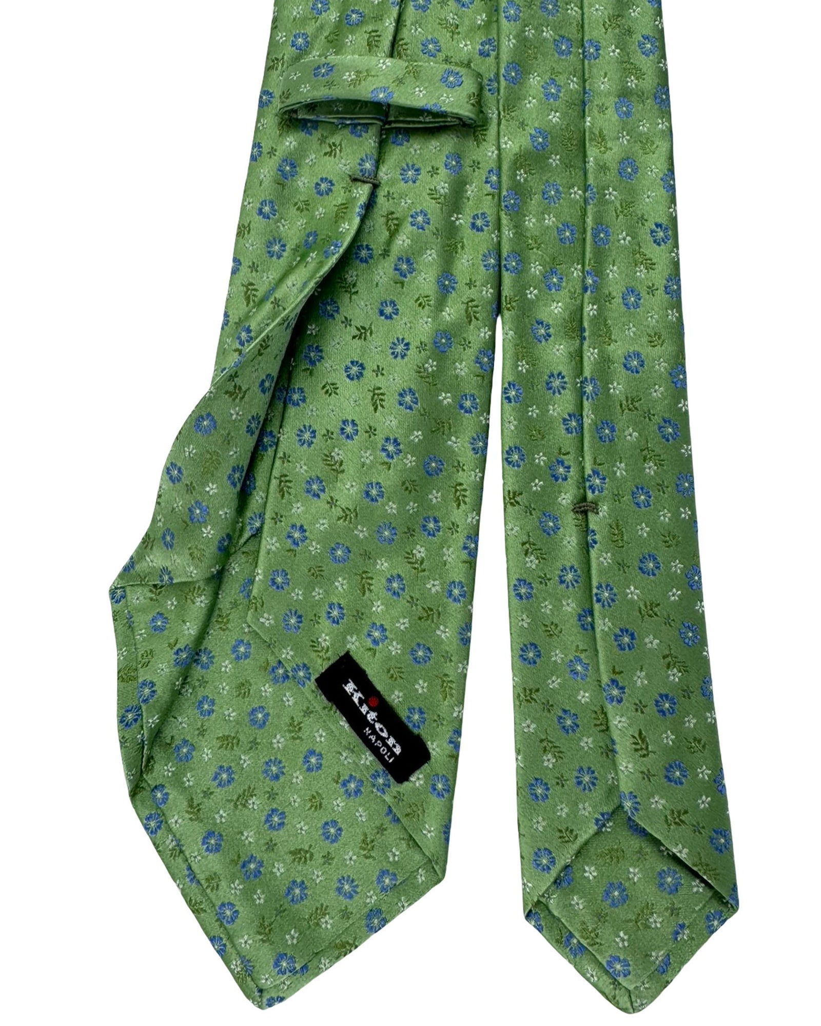 Kiton Sevenfold Tie Green Floral Micro Pattern