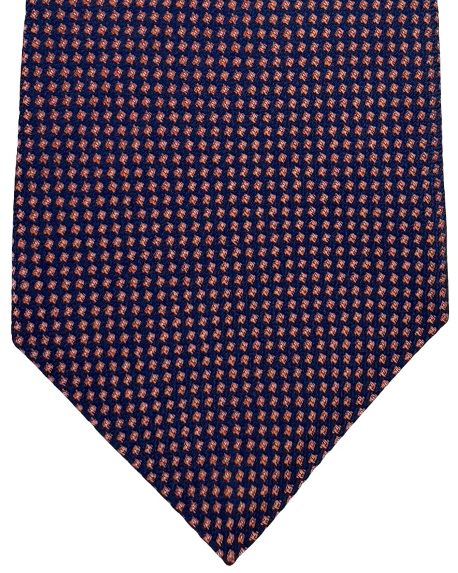 Kiton Sevenfold Tie Navy Blue Copper Micro Dot Pattern