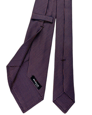 Kiton Sevenfold Tie Navy Blue And Copper Micro Dot Pattern