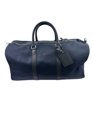 Kiton Travel Bag Dark Blue With Logo - Leather Trim Weekend Bag