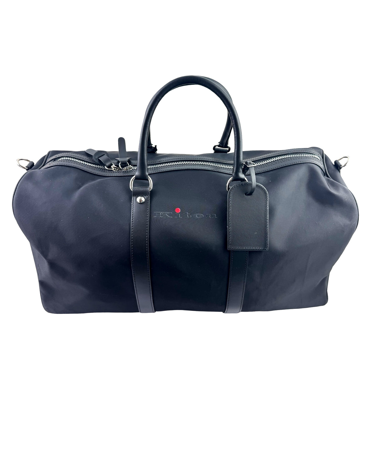 Kiton Travel Bag Black - Leather Trim Weekend Bag