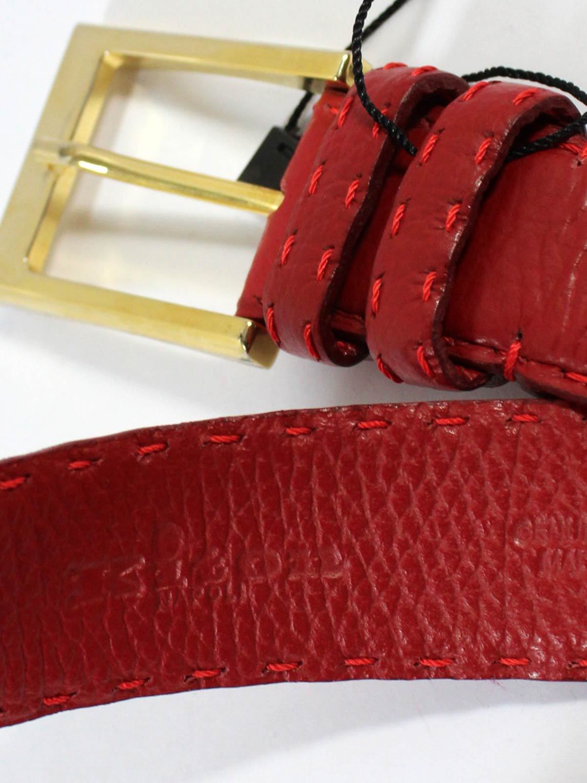 Kiton Leather Belt Cranberry Red Gold Buckle
