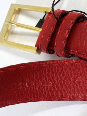 Kiton Leather Belt Cranberry Red Gold Buckle