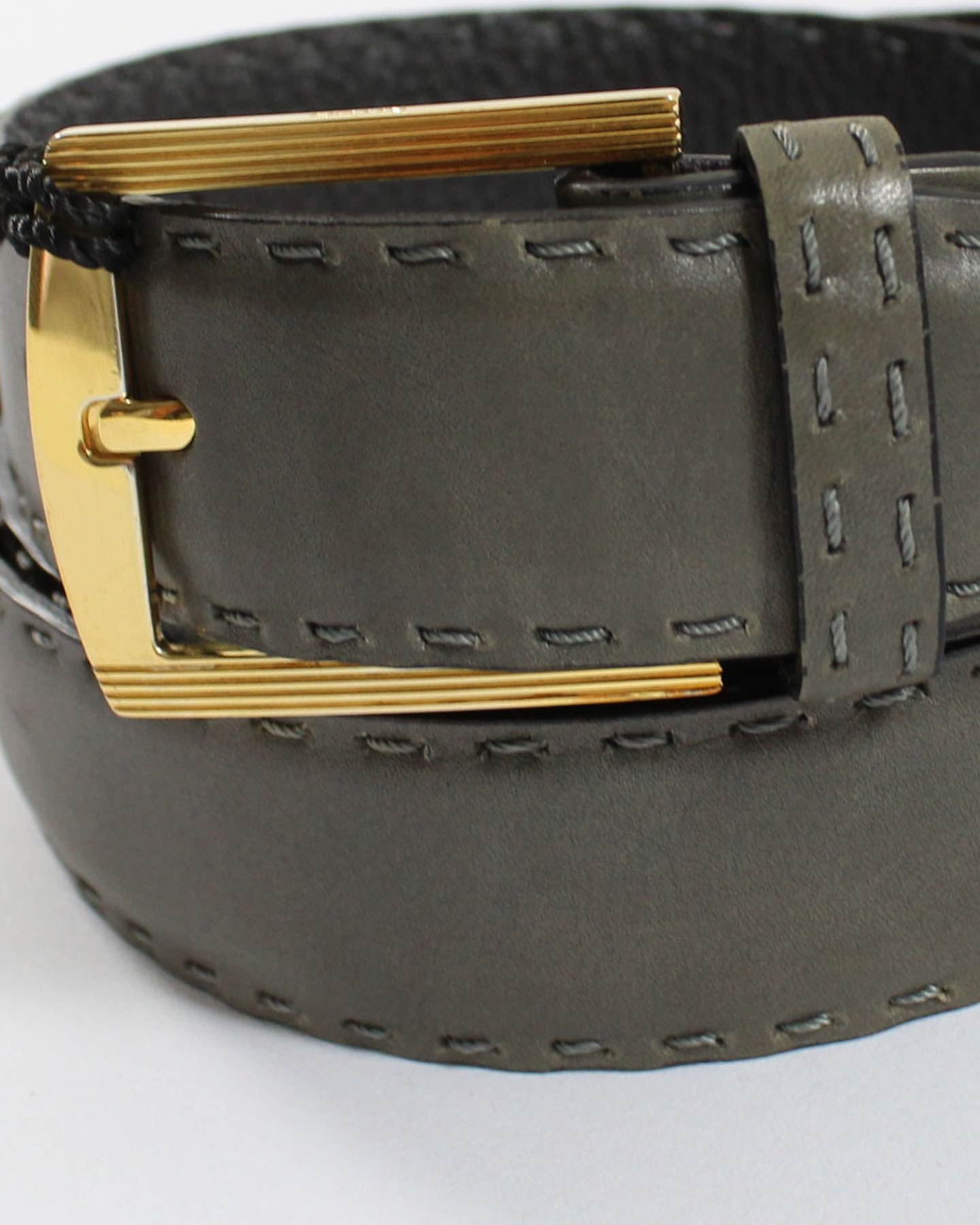 Kiton Leather Belt Military Green Stitch - Resizable (Fits All sizes)