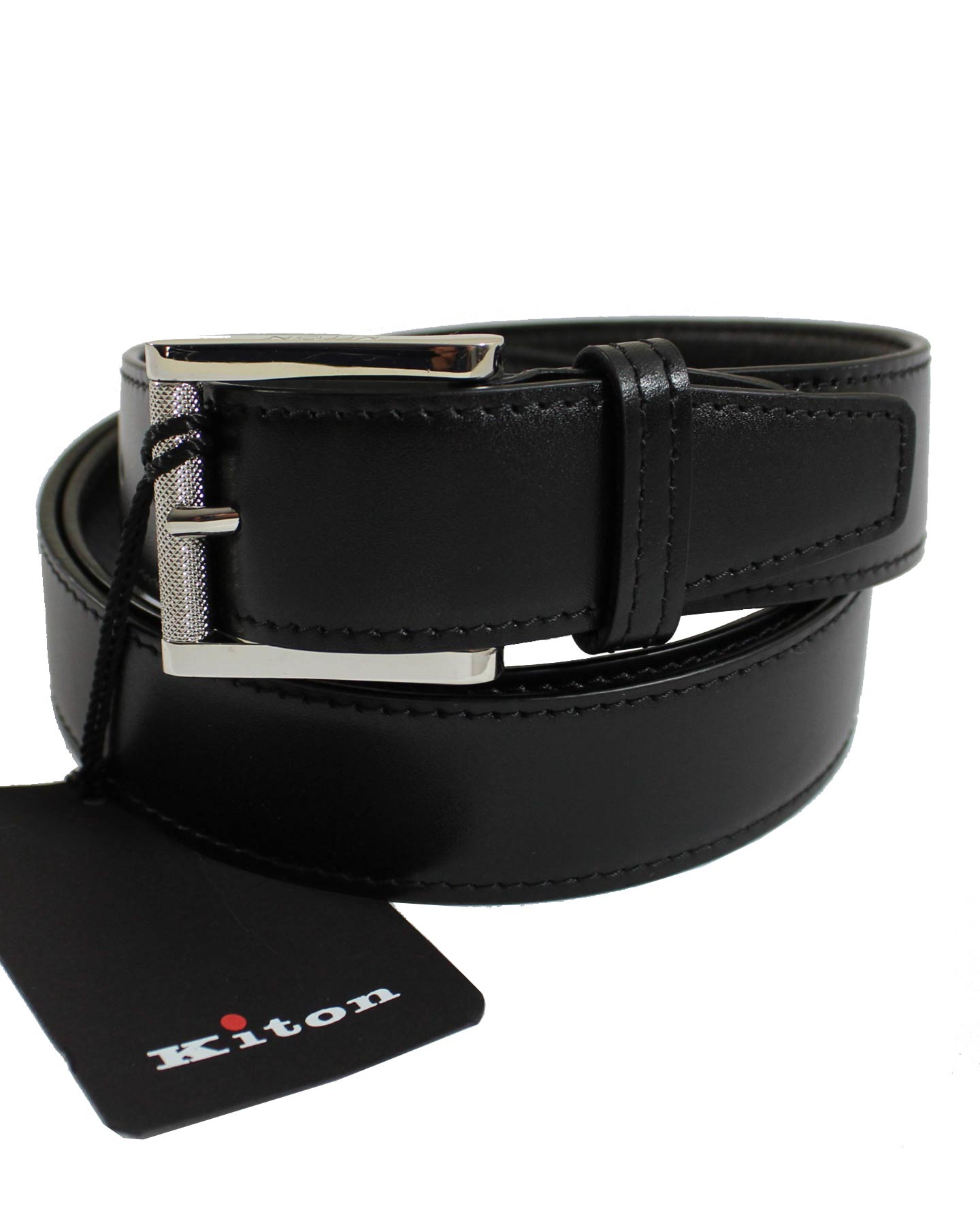 Kiton Belt Black Smooth Leather 