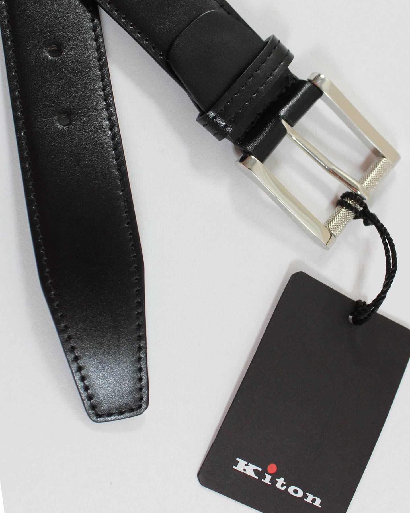 Kiton Belt Black Smooth Leather Design 