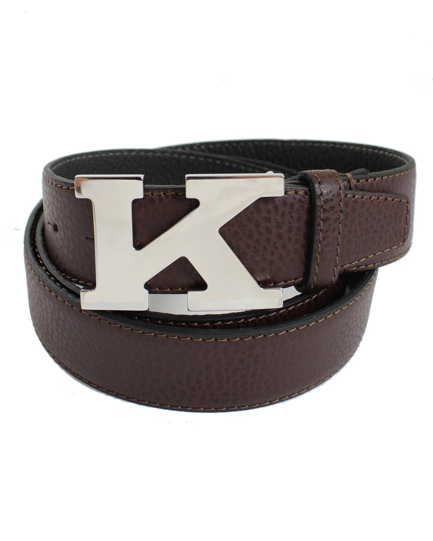 Kiton Belt Brown Grain Leather K Buckle Men Belt 90/ 36