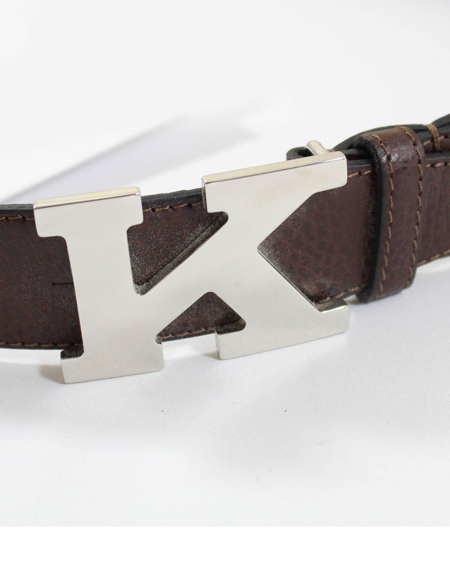 Kiton Belt K Logo Leather Size 42 US Adjustable Length Green Camo 01BT0105
