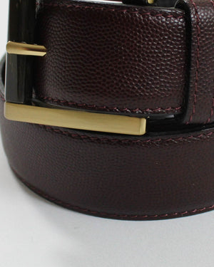 Kiton Belt - Maroon Leather Men Belt Gold Buckle Black Horn Detail 95 / 38