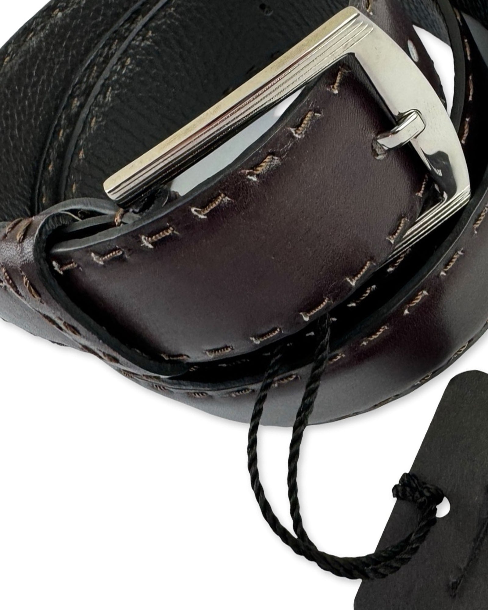 Kiton Belt Dark Brown Stitch Leather Men Belt 