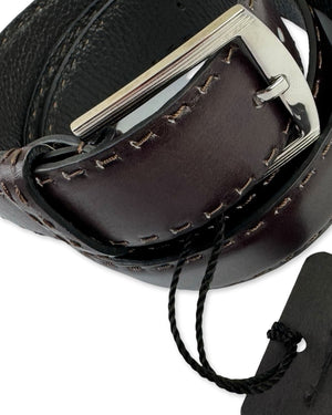 Kiton Belt Dark Brown Stitch Leather Men Belt 