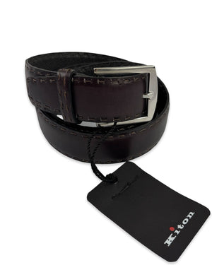 Kiton Belt Dark Brown Stitch Leather Men Belt 