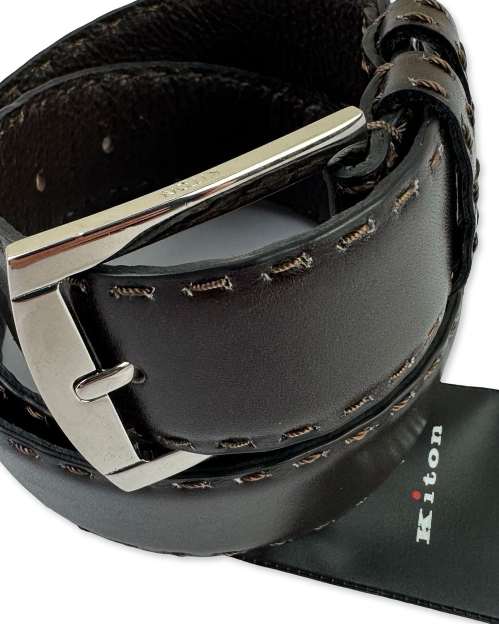 Kiton Belt Solid Dark Brown Leather Men Belt 