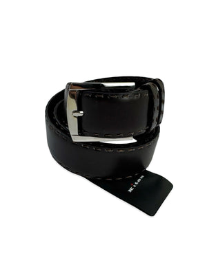 Kiton Belt Solid Dark Brown Leather Men Belt 