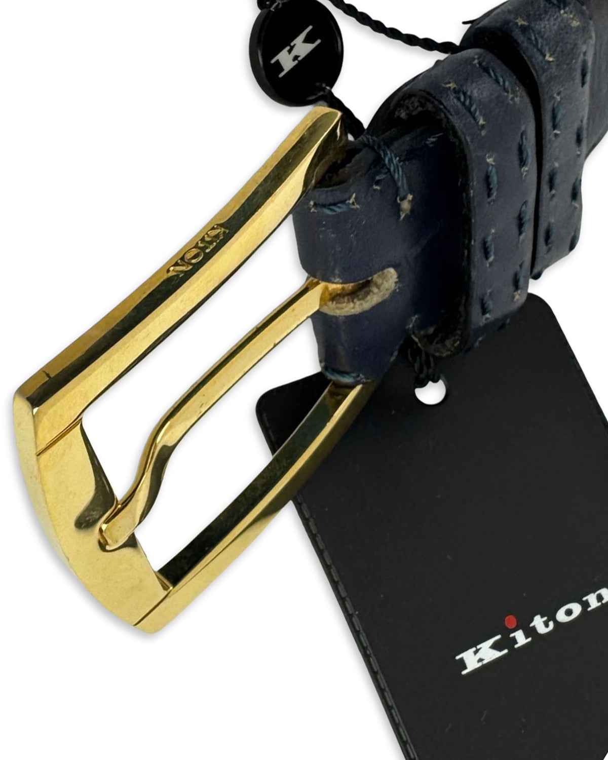 Kiton Belt Solid Dark Blue Leather Men Belt 