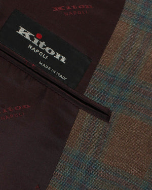 Kiton Sport Coat EU 48 - US 38 R Brown Turquoise Plaid Linen Cashmere Unlined Blazer REDUCED SALE