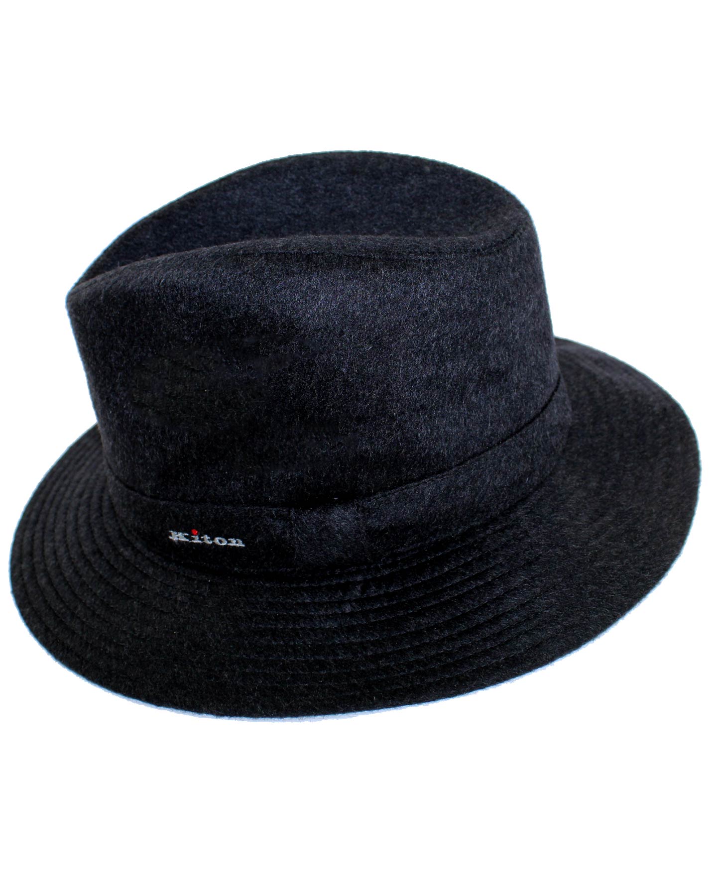 Kiton Wool Fedora Hat Black 
