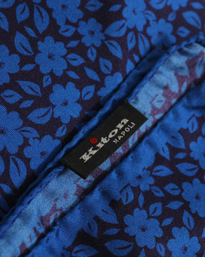 Kiton Silk Pocket Square Royal Blue Floral