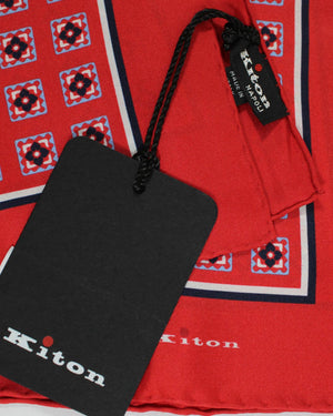 Kiton Pocket Square Red Geometric - Silk Hankie
