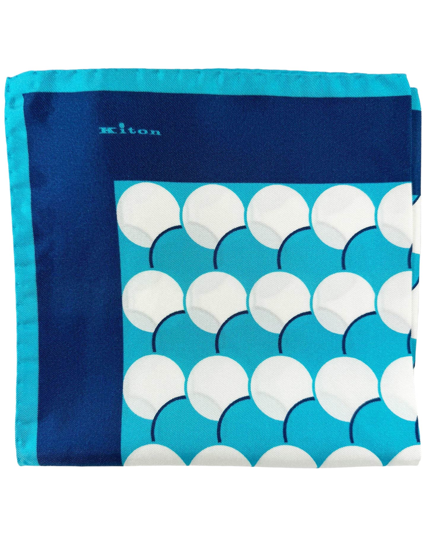 Kiton Silk Pocket Square Navy Blue Geometric