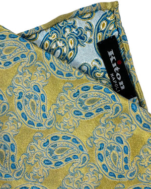 Kiton Pocket Square Charteuse Paisley 