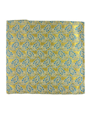 Kiton Silk Pocket Square Charteuse Blue Paisley FINAL SALE