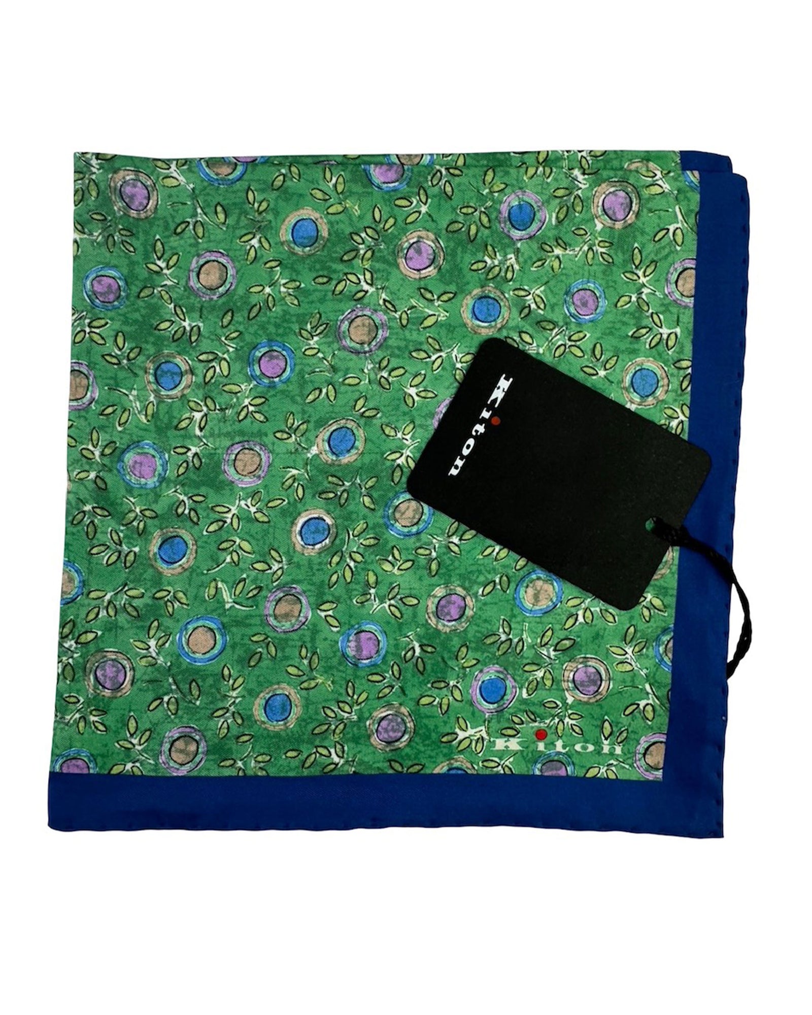 Kiton Silk Pocket Square Green Floral