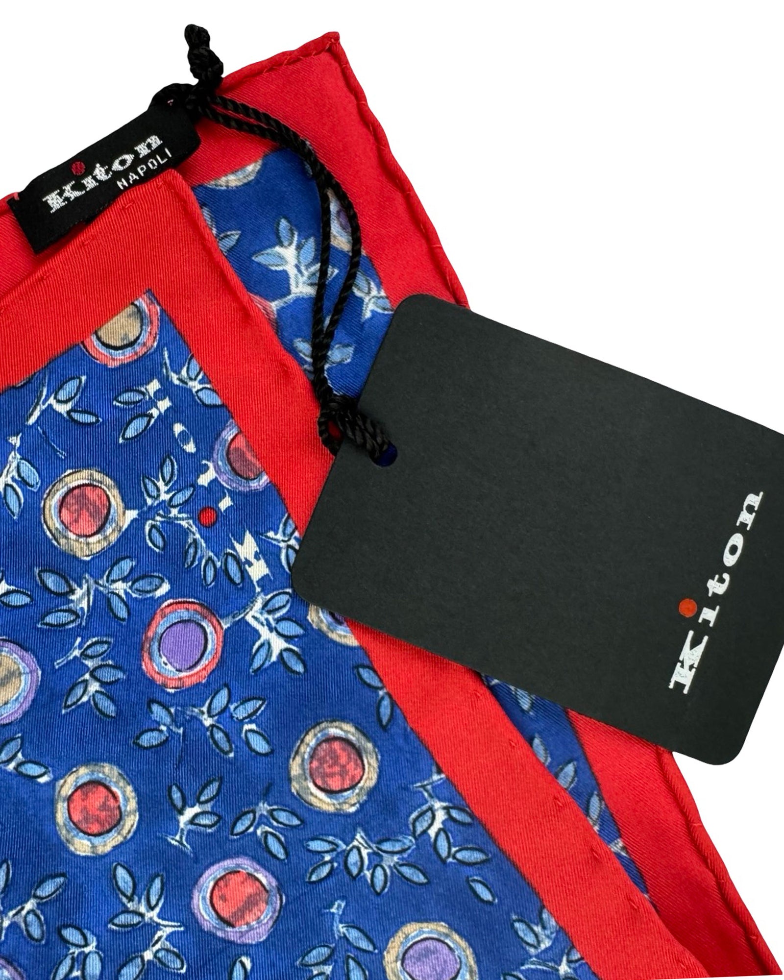 Kiton Silk Pocket Square Navy Red Floral