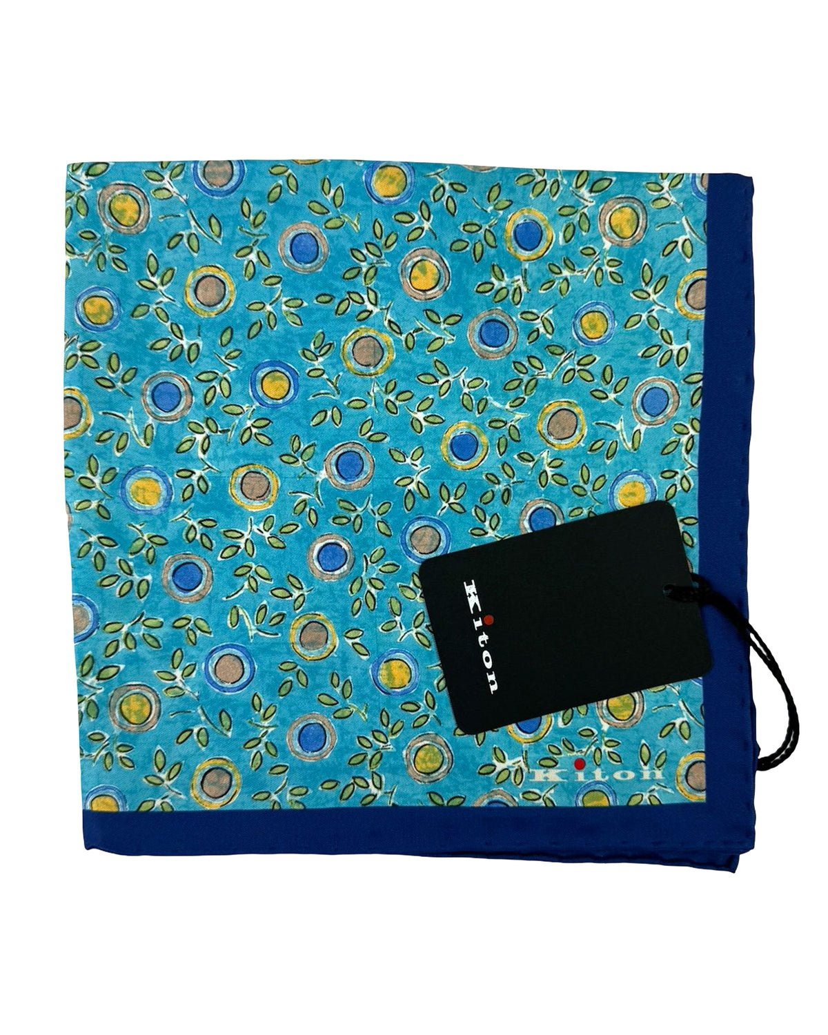 Kiton Silk Pocket Square Aqua Navy Floral