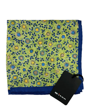 Kiton Silk Pocket Square Green Navy Floral