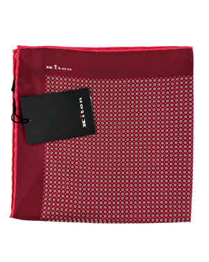 Kiton Silk Pocket Square Bordeaux Geometric Design