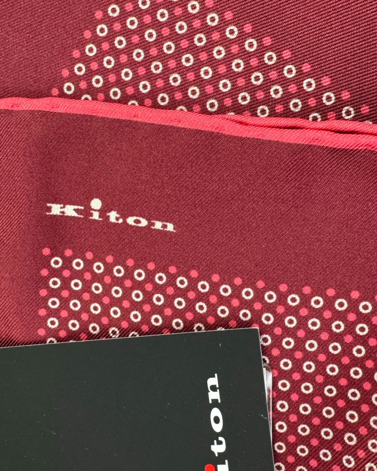 Kiton Silk Pocket Square Bordeaux Geometric Design