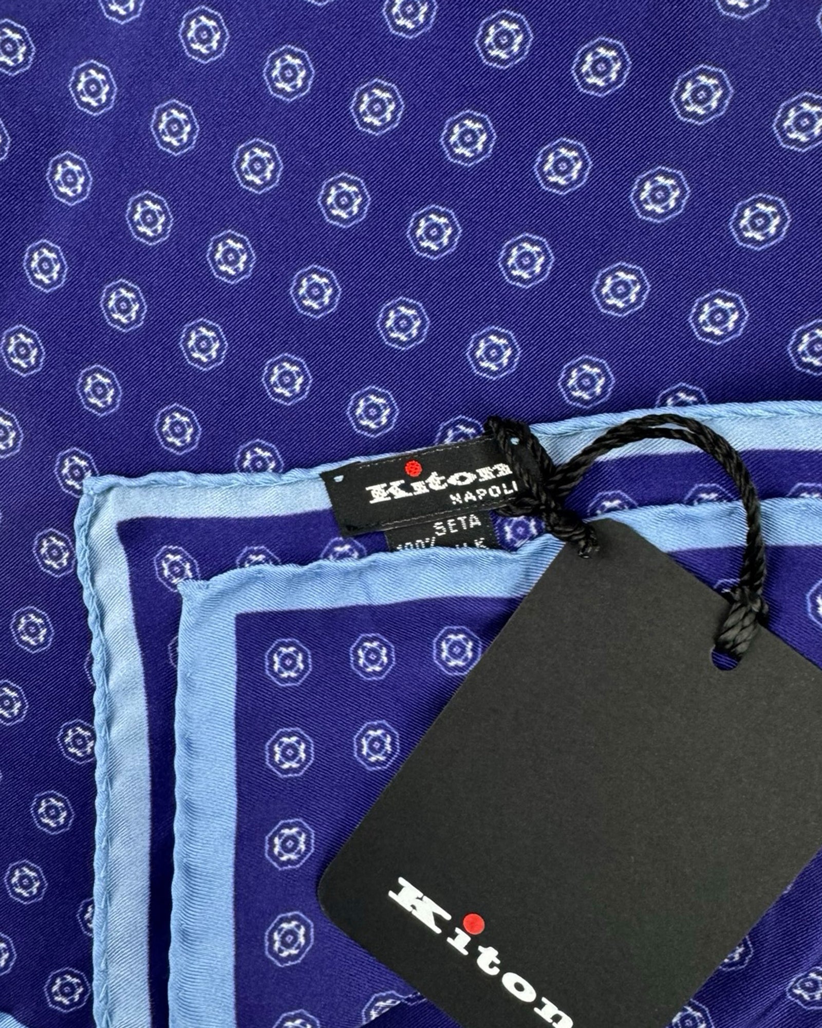 New Kiton Silk Pocket Square Dark Blue
