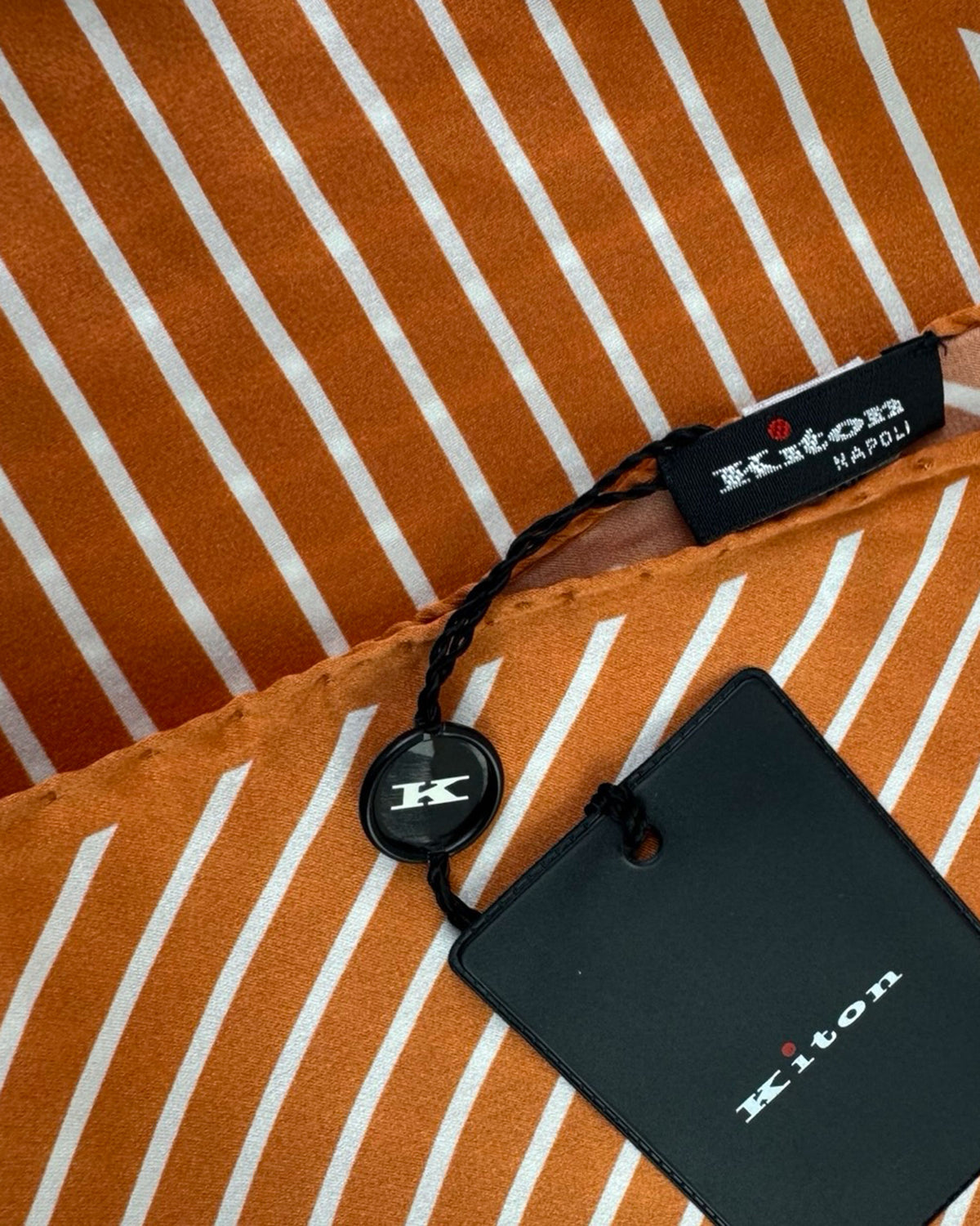Kiton Silk Pocket Square Orange Stripes