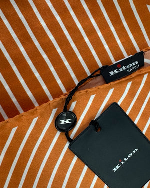 Kiton Silk Pocket Square Orange Stripes