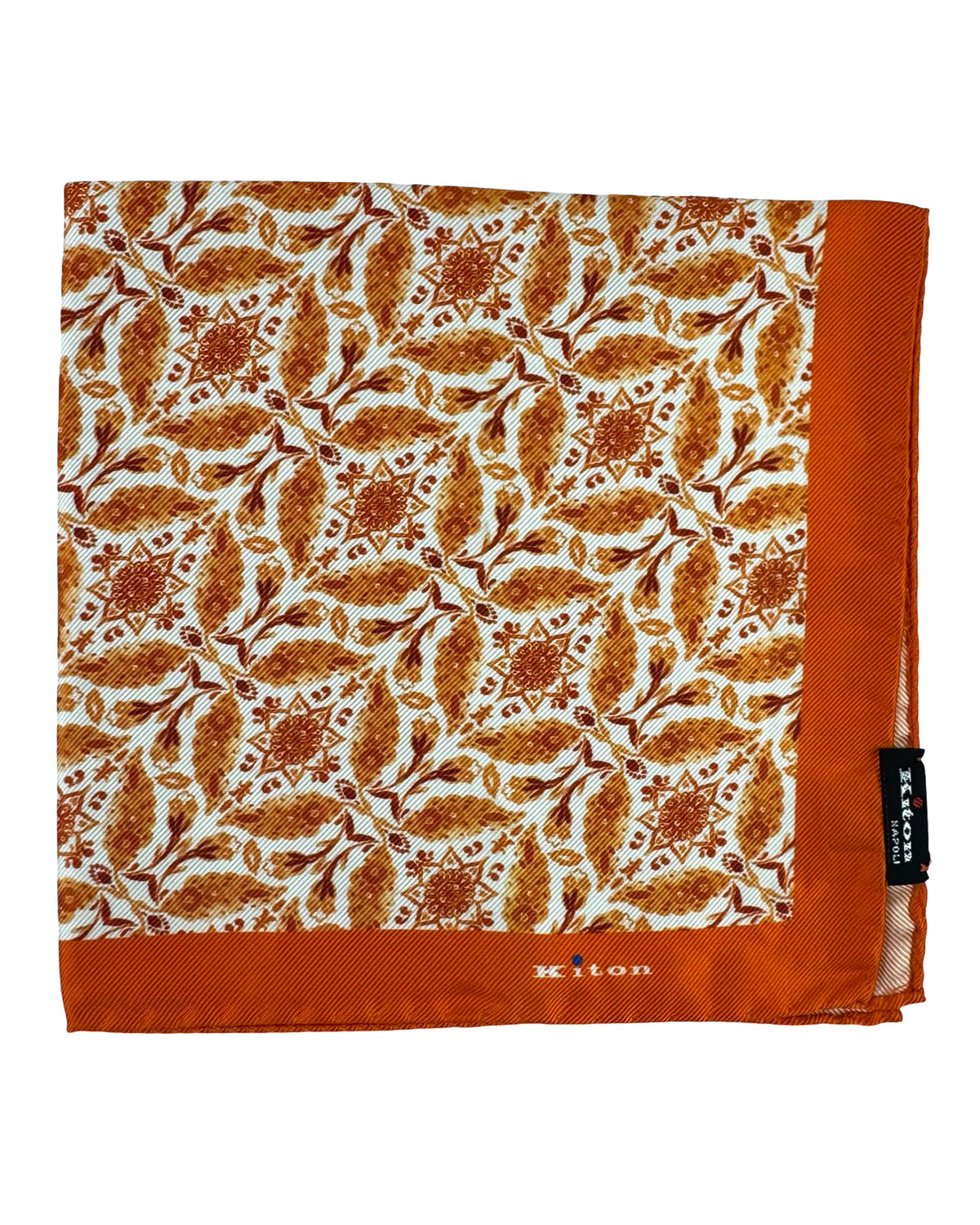 Kiton Silk Pocket Square Orange White