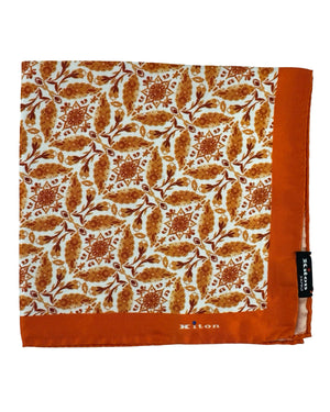 Kiton Silk Pocket Square Orange White
