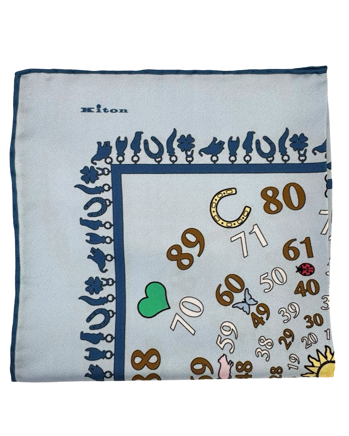 Kiton Silk Pocket Square Blue Novelty Numbers