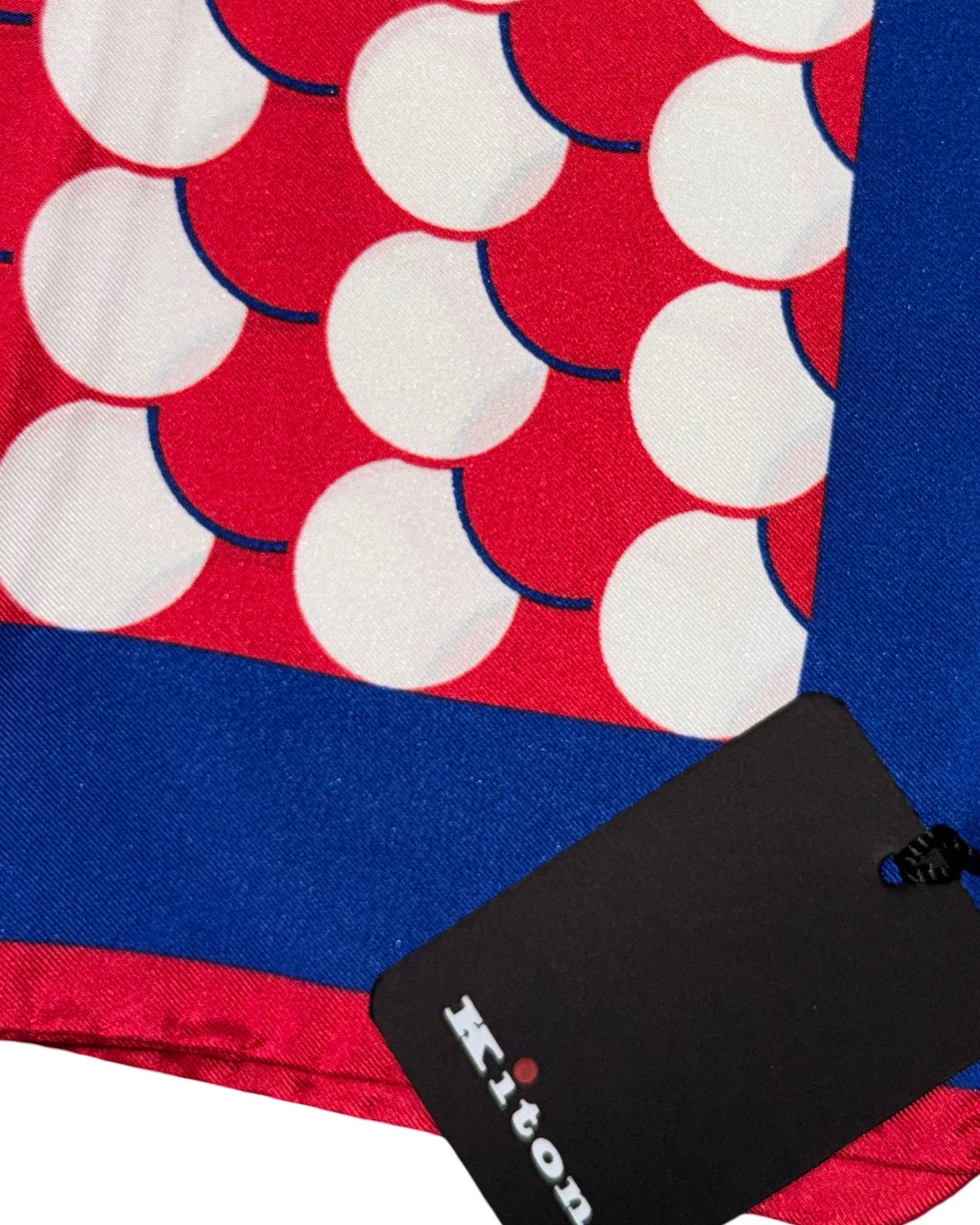Kiton Silk Pocket Square Red Royal Blue Geometric FINAL SALE