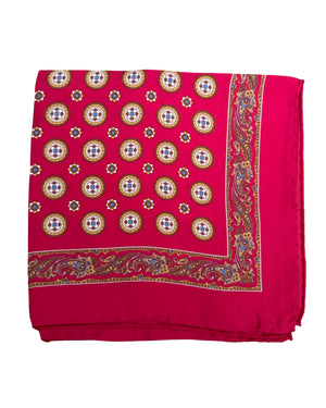 Kiton Silk Pocket Square Fuchsia Medallion