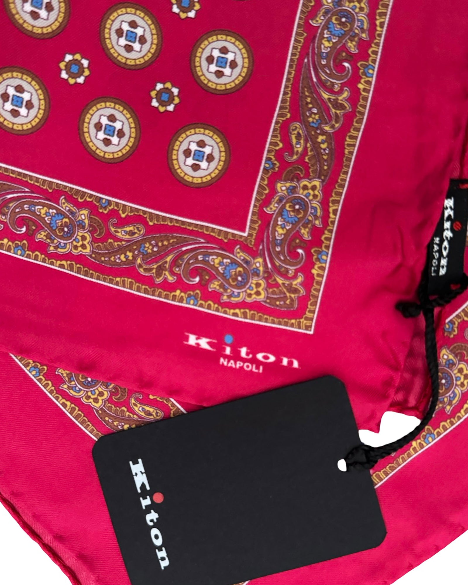 Kiton Silk Pocket Square Fuchsia Medallion