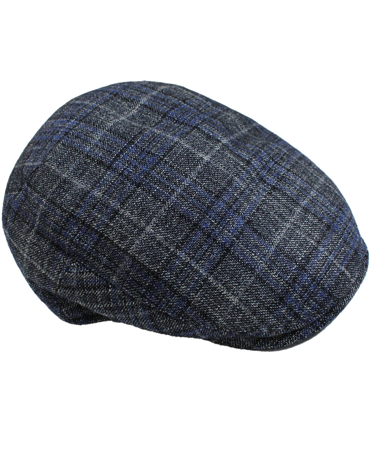 Kiton Soft Cap Cashmere Wool Gray Navy Plaid Form Beret