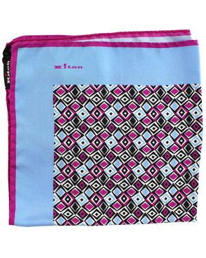 Kiton Silk Pocket Square Blue Purple Geometric