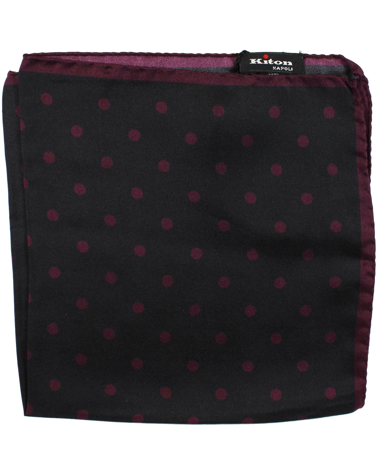 Kiton Silk Pocket Square Black Purple Dots