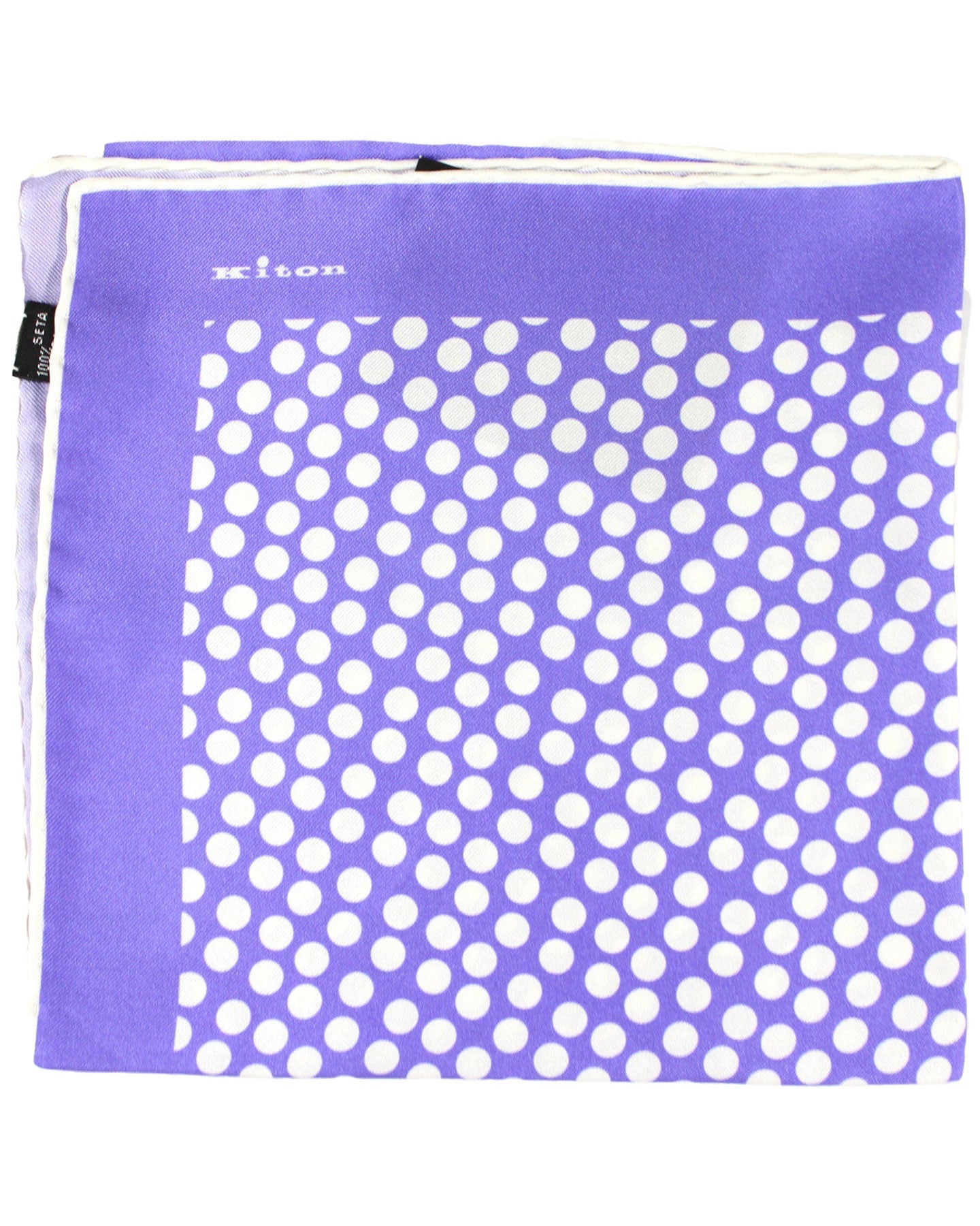 Kiton Silk Pocket Square Lilac White Polk Dots